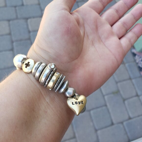 Chico's Brushed Mixed Metals Love Stretch Bracelet with Rhinestones NEW - Picture 4 of 5